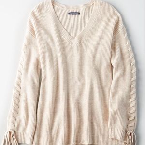Cream Braided Sleeve Sweater